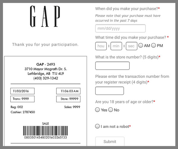 アメリカ発のアパレルショップ「GAP」が行うアンケートに答えてクーポンGET！